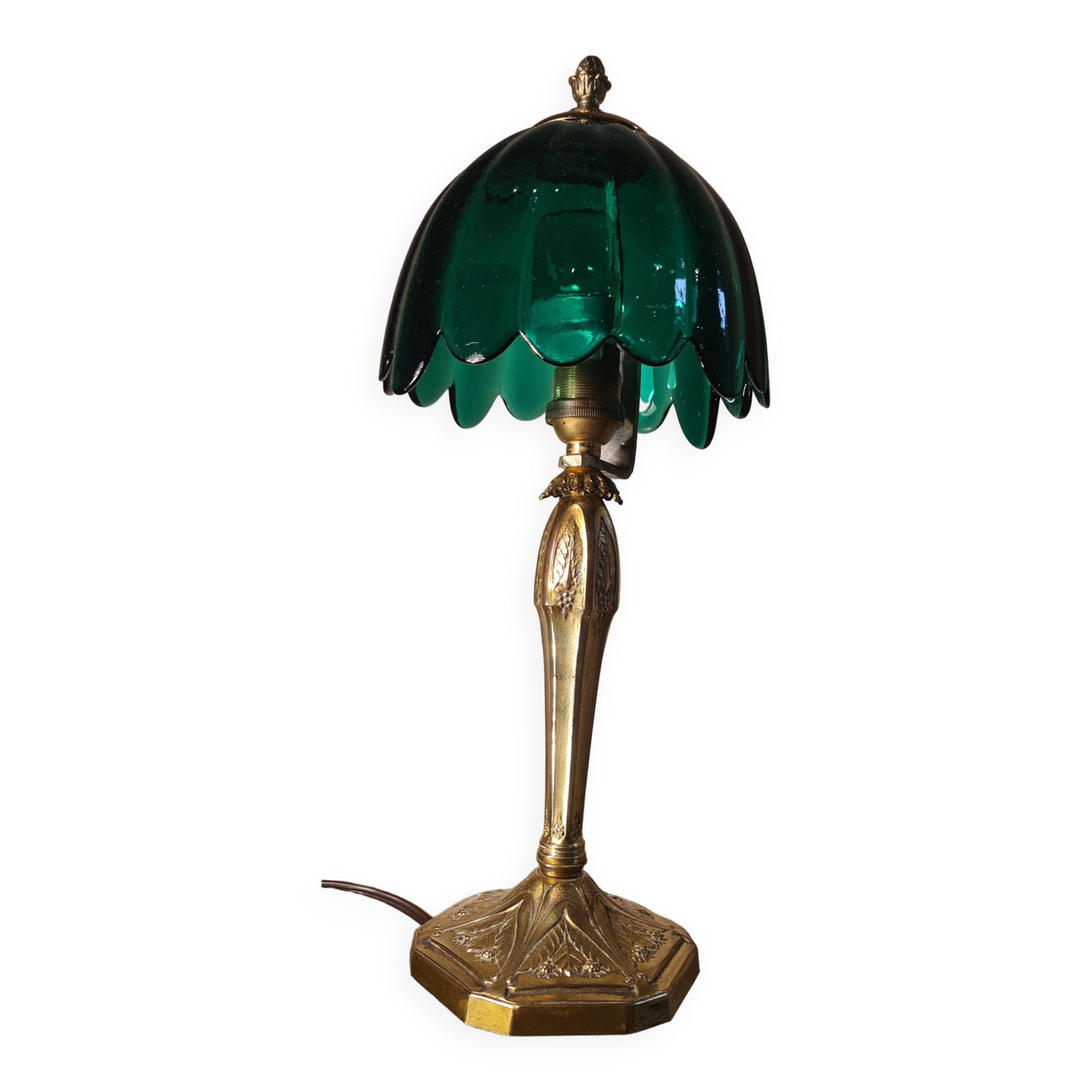 Chiseled golden bronze lamp, art nouveau, art deco with pretty tulip original 33x15 electricity ok