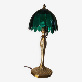 Chiseled golden bronze lamp, art nouveau, art deco with pretty tulip original 33x15 electricity ok
