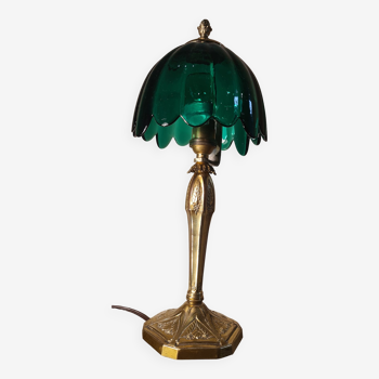 Lampe bronze doré  ciselé  ,art nouveau  ,art deco avec jolie tulipe  original 33x15  electricité ok