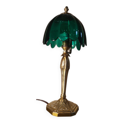 Lampe bronze doré  ciselé  ,art nouveau  ,art deco avec jolie tulipe  original 33x15  electricité ok