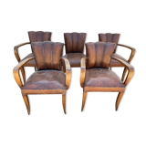 5 bridge armchairs in art deco leather