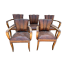 5 bridge armchairs in art deco leather