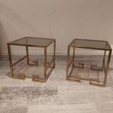 Set of 2 vintage g-shaped side tables in brass
