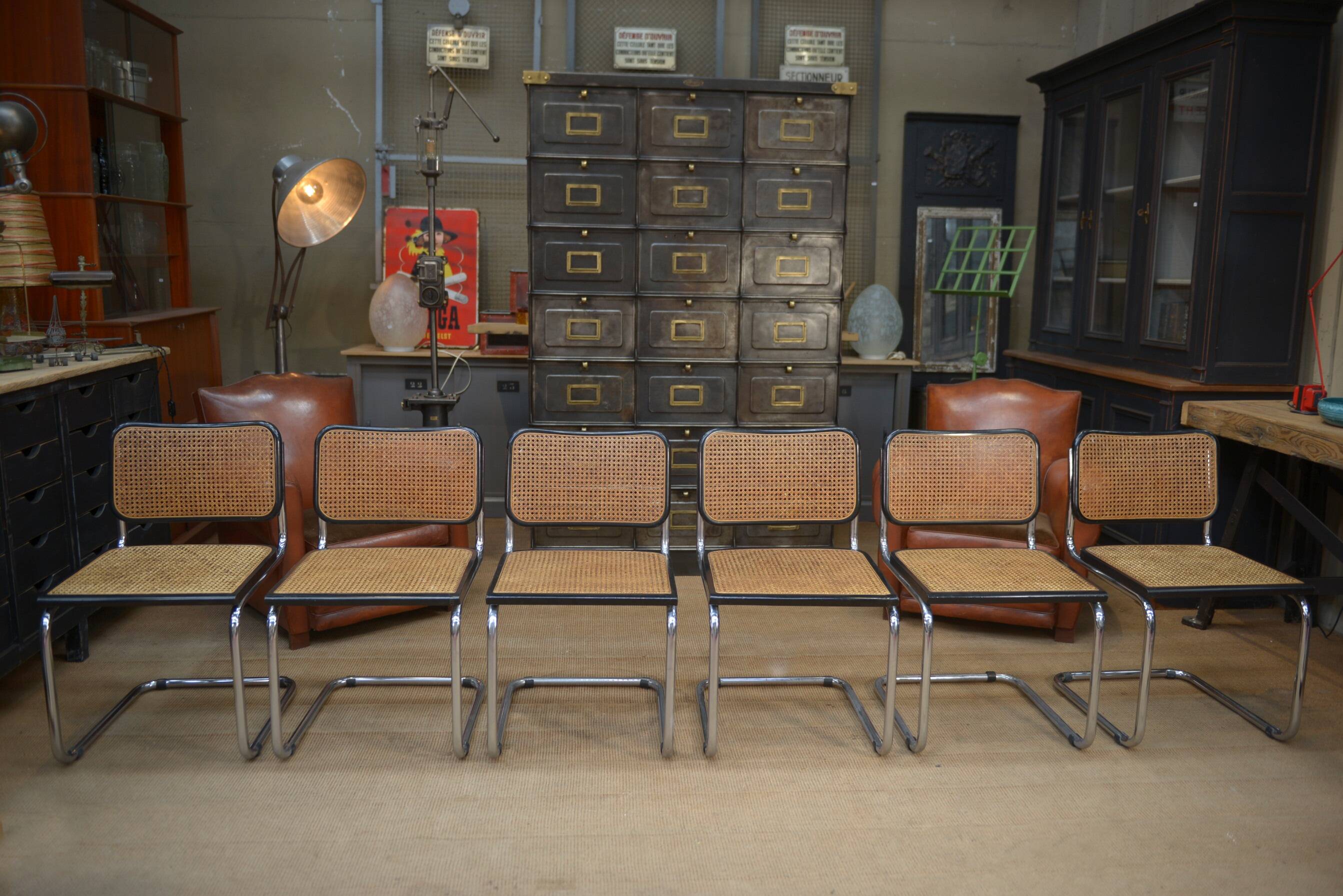 Set of 6 model b32 cesca marcel breuer chairs, italy 1970s
