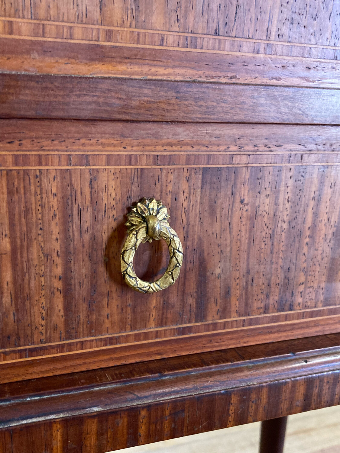 Louis XVI bedside in antique exotic wood marquetry / or harness