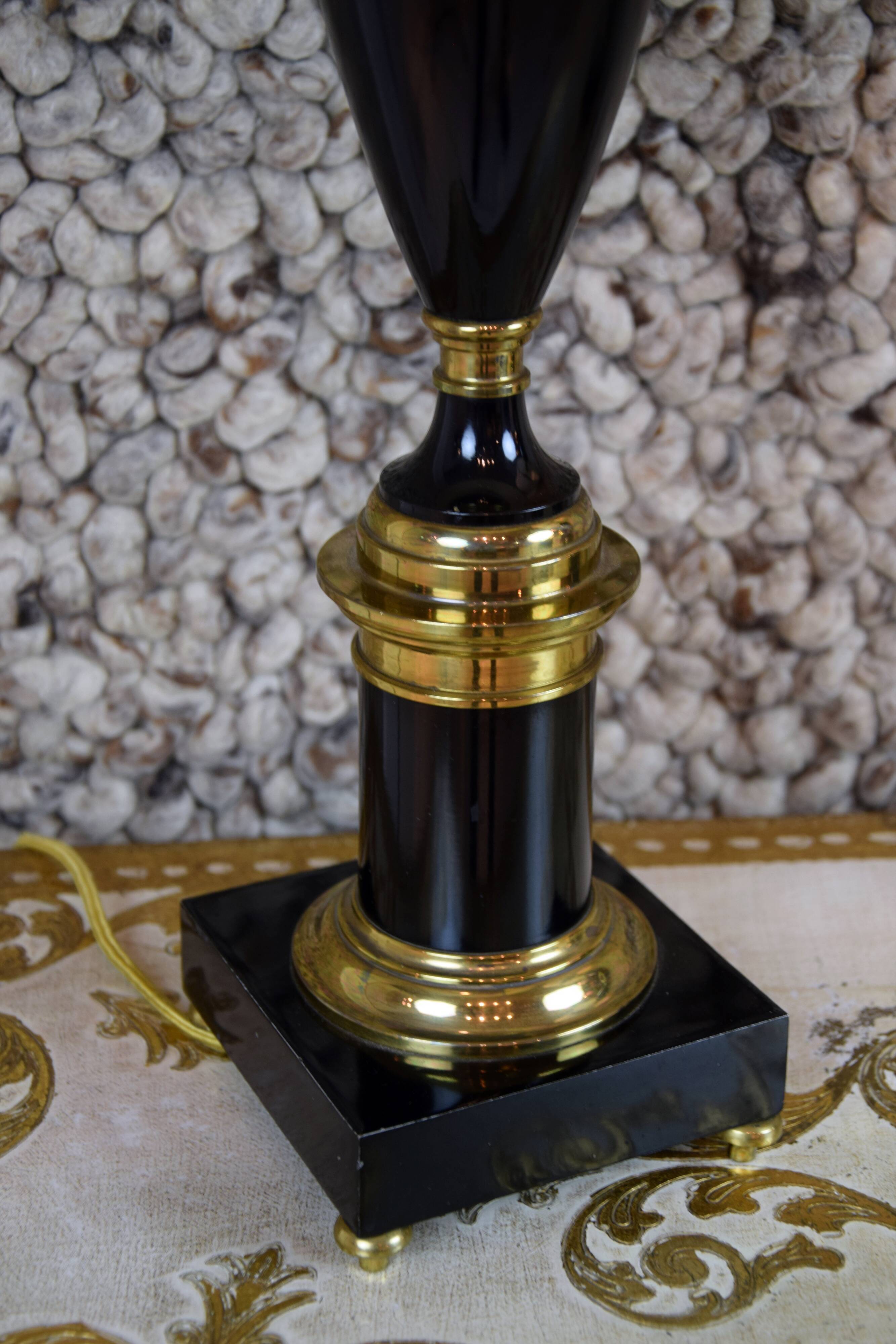 Pair of black lacquered lamps