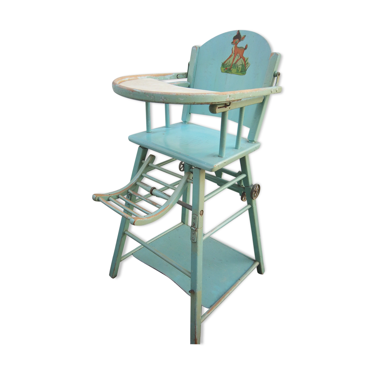 Chaise haute en bois pour bébé de 1950/1960 dans son jus