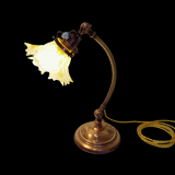 Lamp - foot in weighted brass Swungeneck adjustable with its acid-engraved crystal lampshade