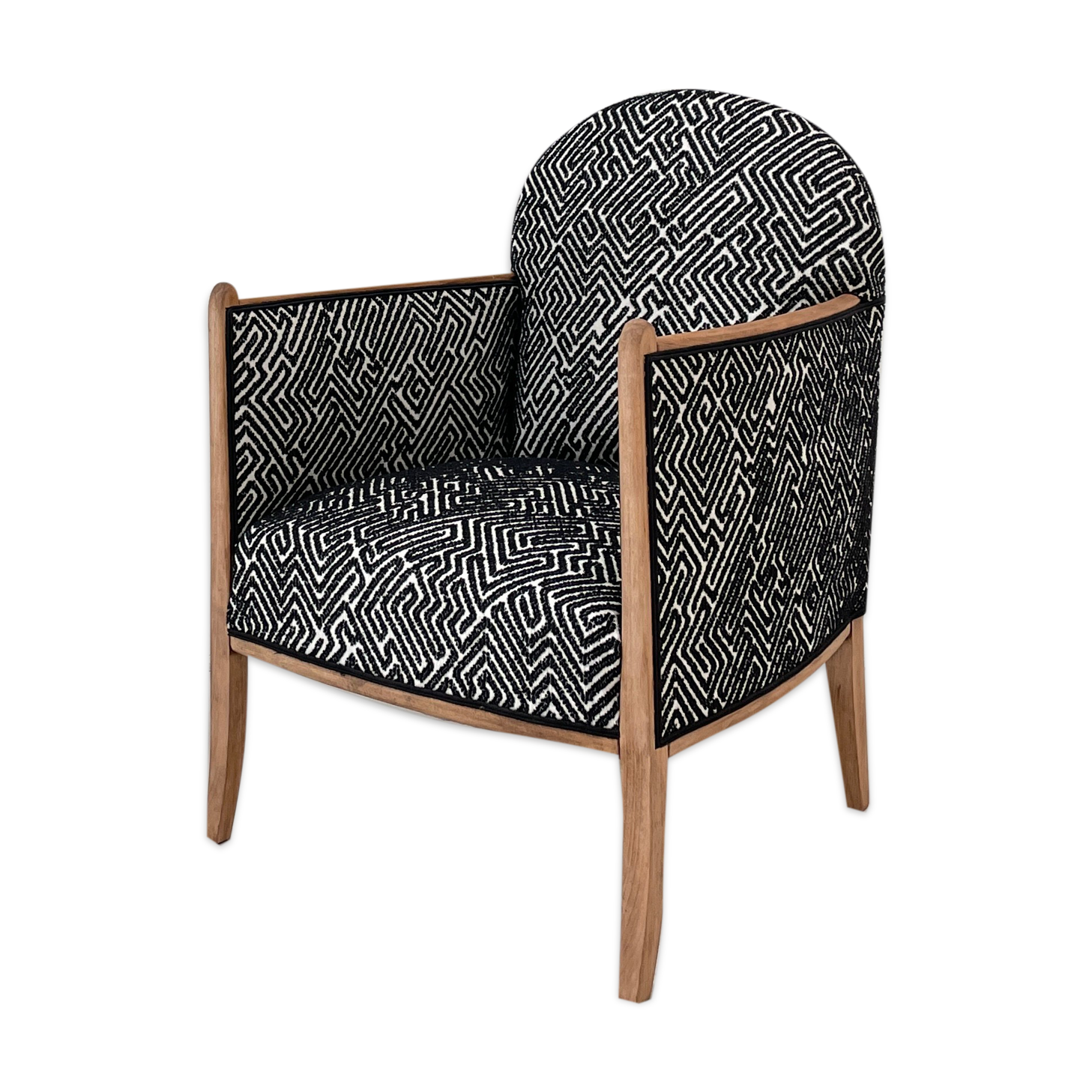 Club armchair in wood and fabric.