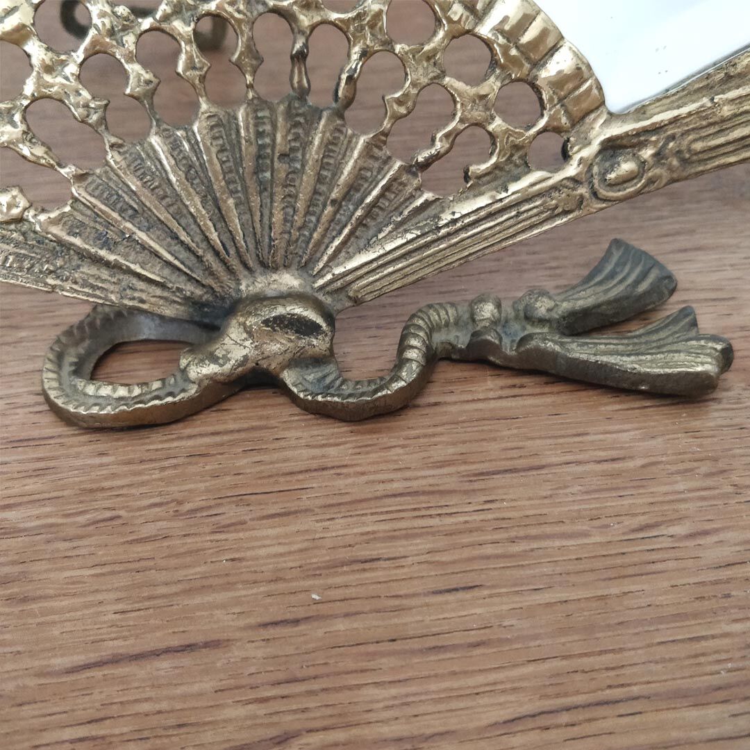 Bevelled mirror brass fan 38x20cm