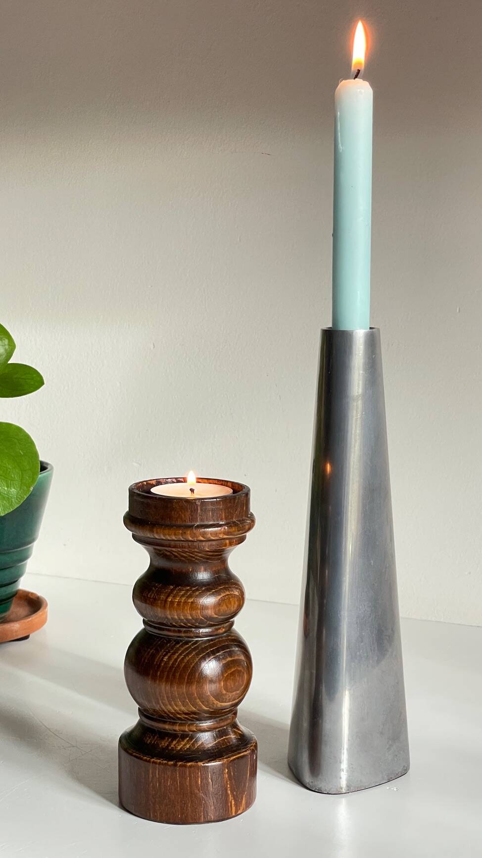Vintage ikea wood and metal candle holders