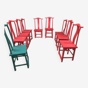 9 chaises asiatique du 19eme