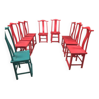 9 chaises asiatique du 19eme