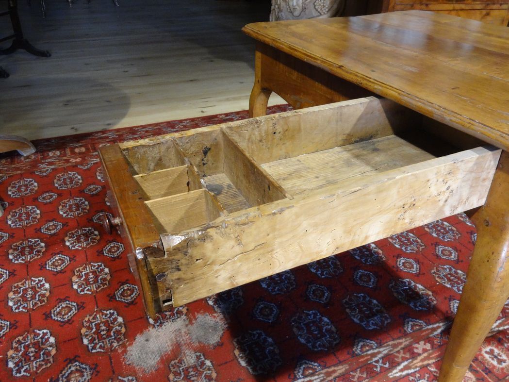 Cherry table, eighteenth century, Louis XV with two drawers