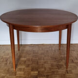 Round teak dining table, extendable, Scandinavian, vintage, 60s