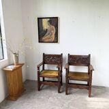 Paire de fauteuils style espagnol bois sculpté 1900