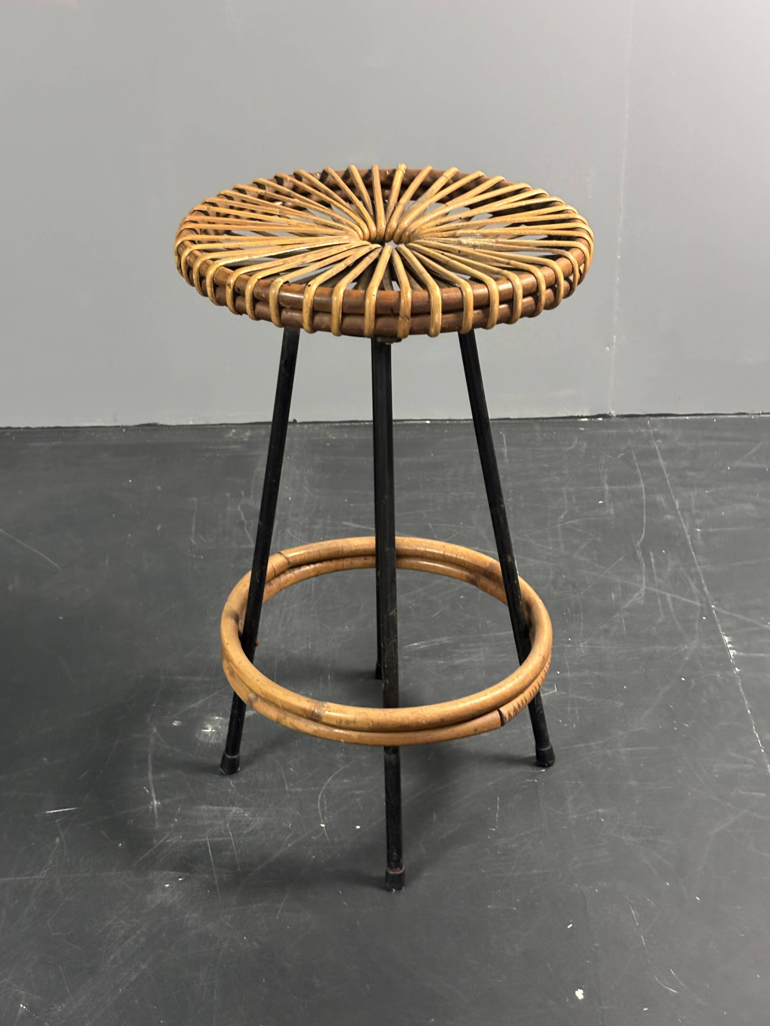 Midcentury Dutch rattan bamboo bar stools by Rohe Noordwolde, 1950s