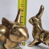 Duo of rabbit and hare in ancient bronze