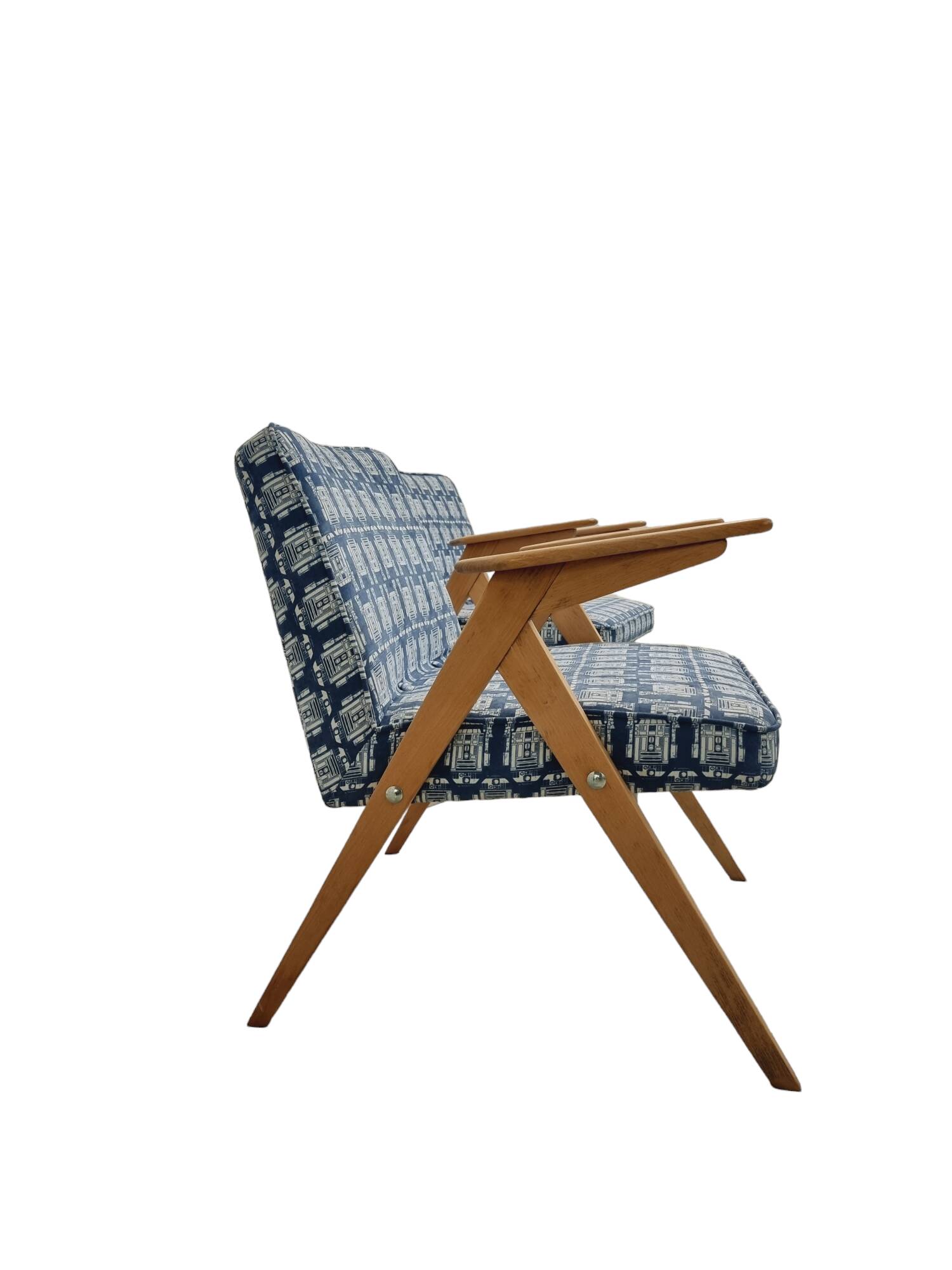 Pair of Mid-century modern "Bunny" armchairs with footstool, J. Chierowski, 1970's, Polish