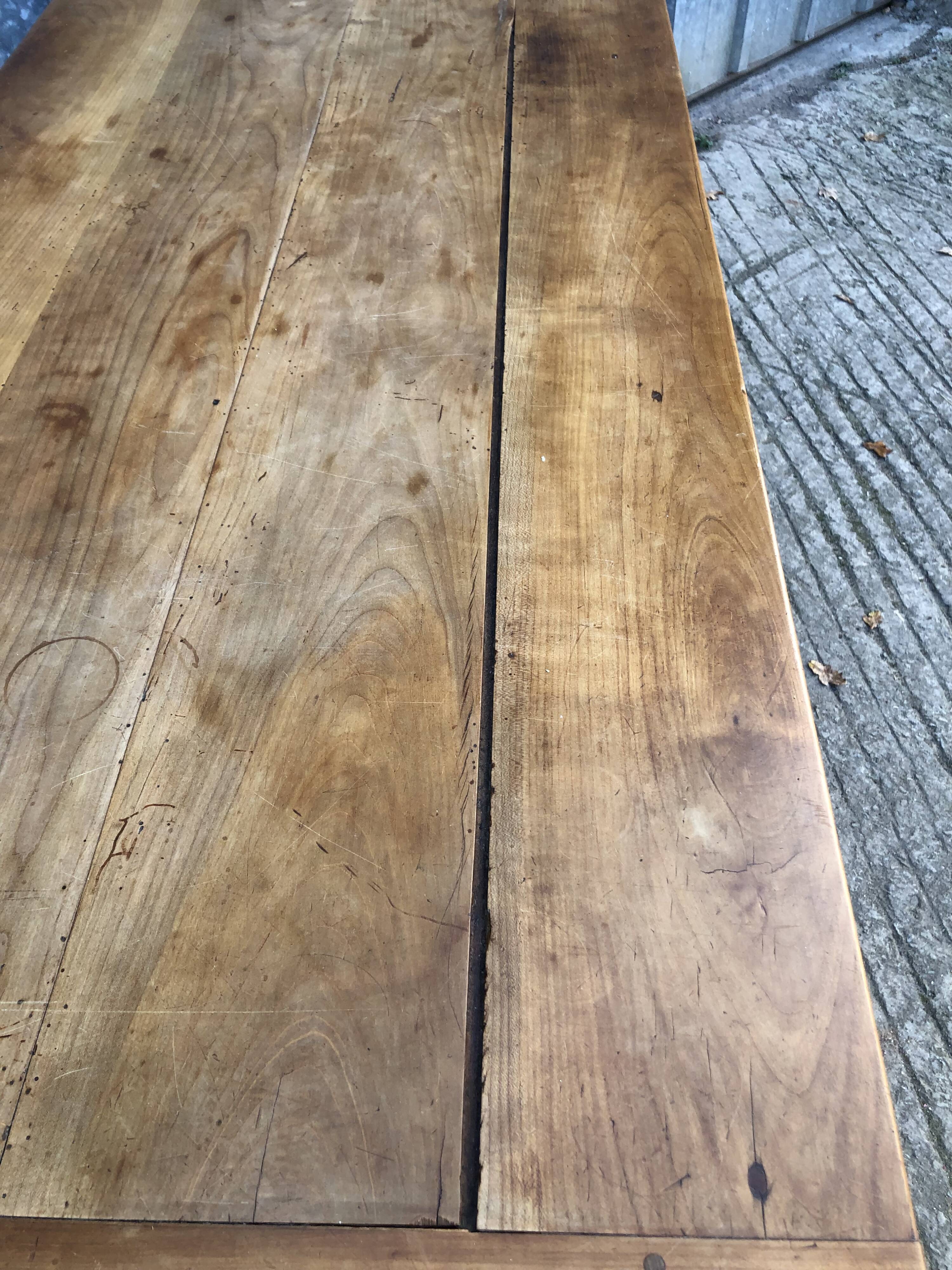 Antique Louis XV style farmhouse table in solid cherry wood.