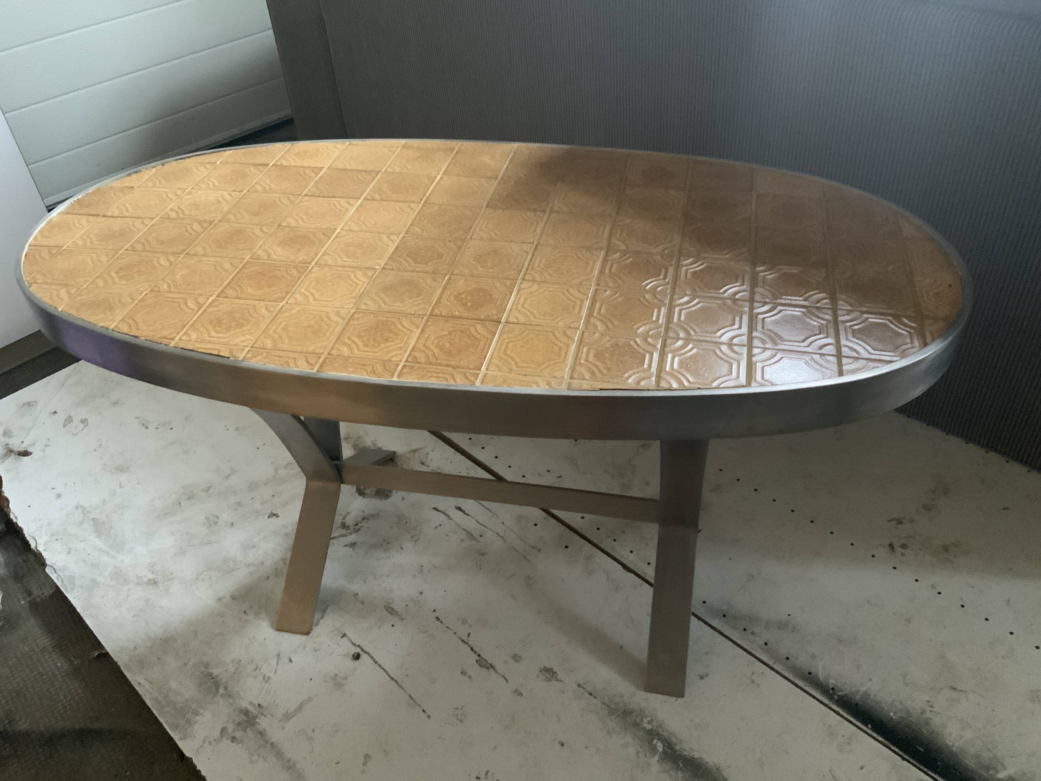 Vintage metal and ceramic table