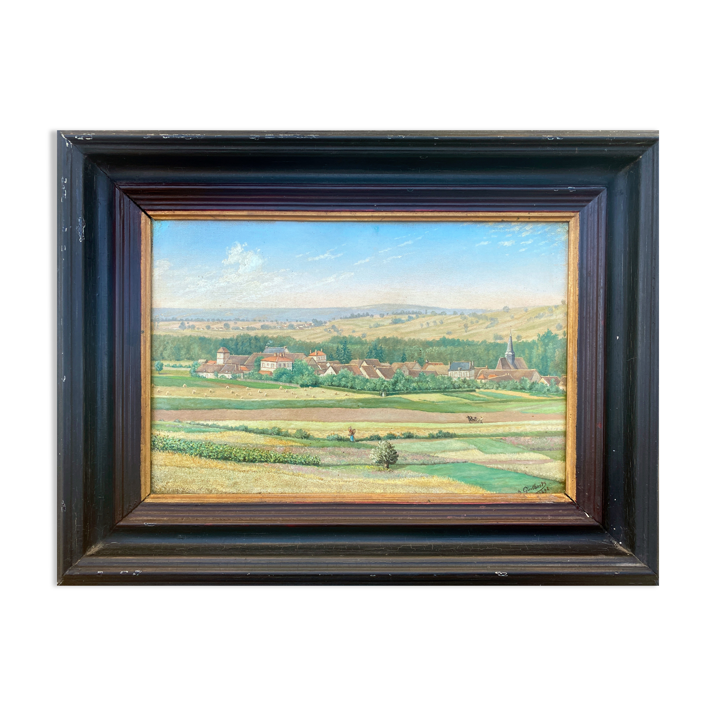 Impressionist painting HST Landscape with vines A. Guilbert 1892 éc. Chatou