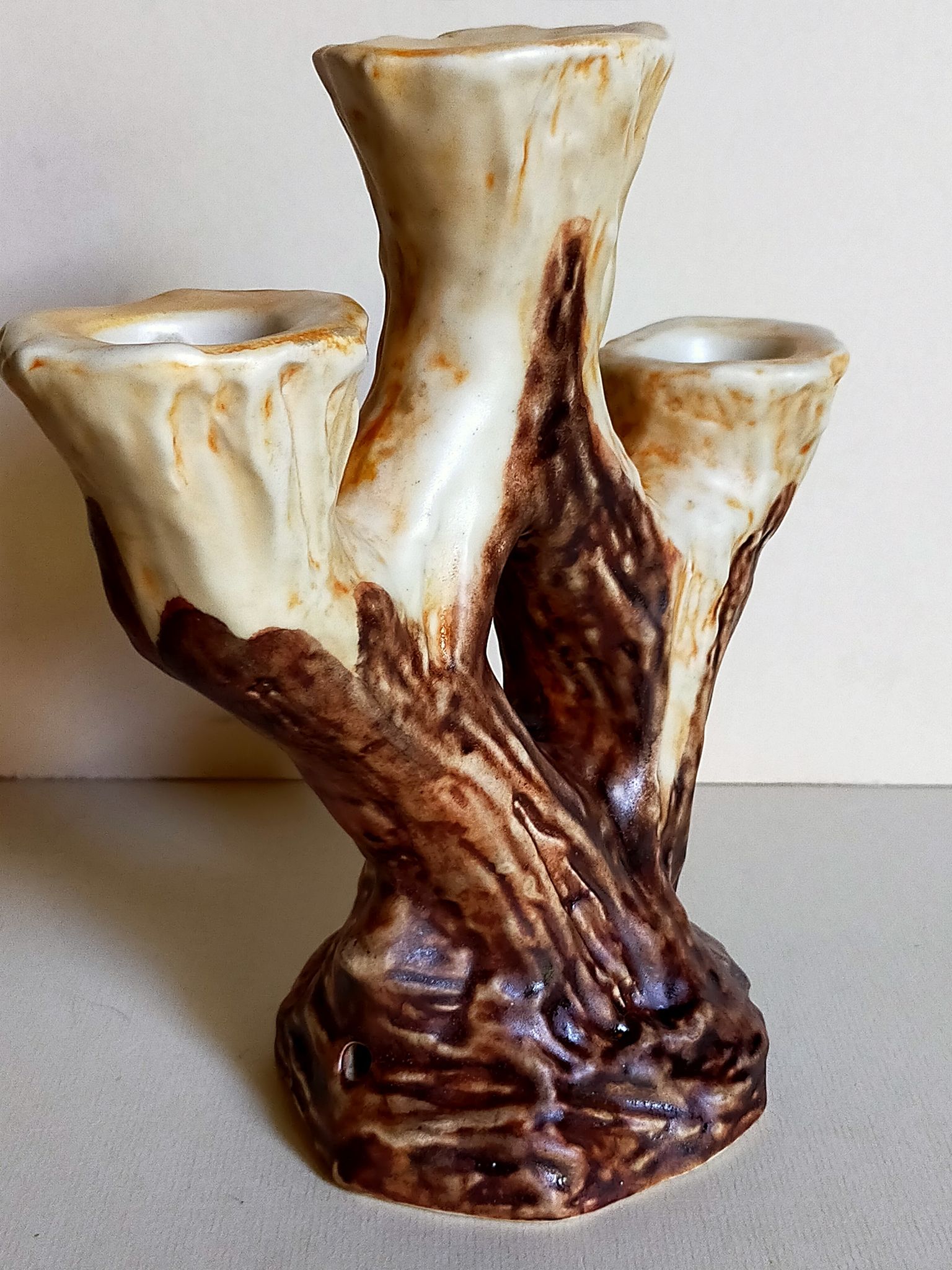Bougeoir céramique faux-bois années 50