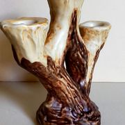 Bougeoir céramique faux-bois années 50