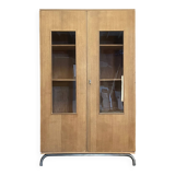 Glass-fronted school cabinet in raw oak