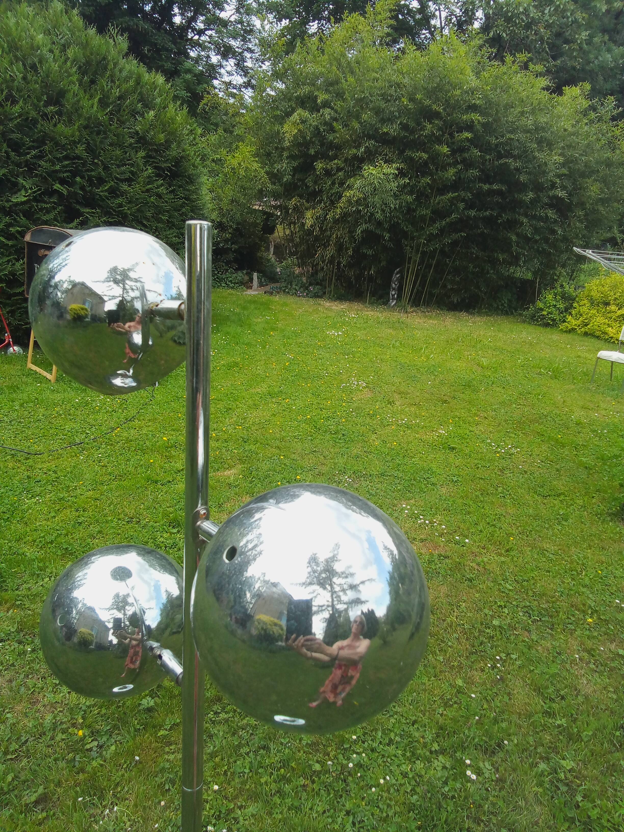Floor lamp 3 balls vintage lighting 1970 stainless steel
