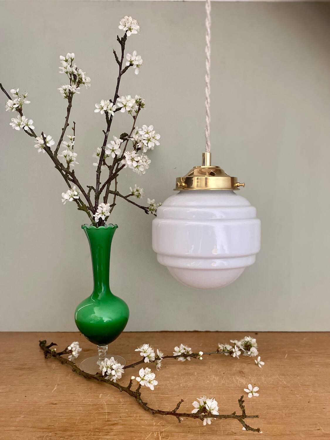 Vintage globe pendant light in white opaline