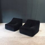 Mid-Century Modern French Corduroy Lounge Chairs, 1970s, Set of 2