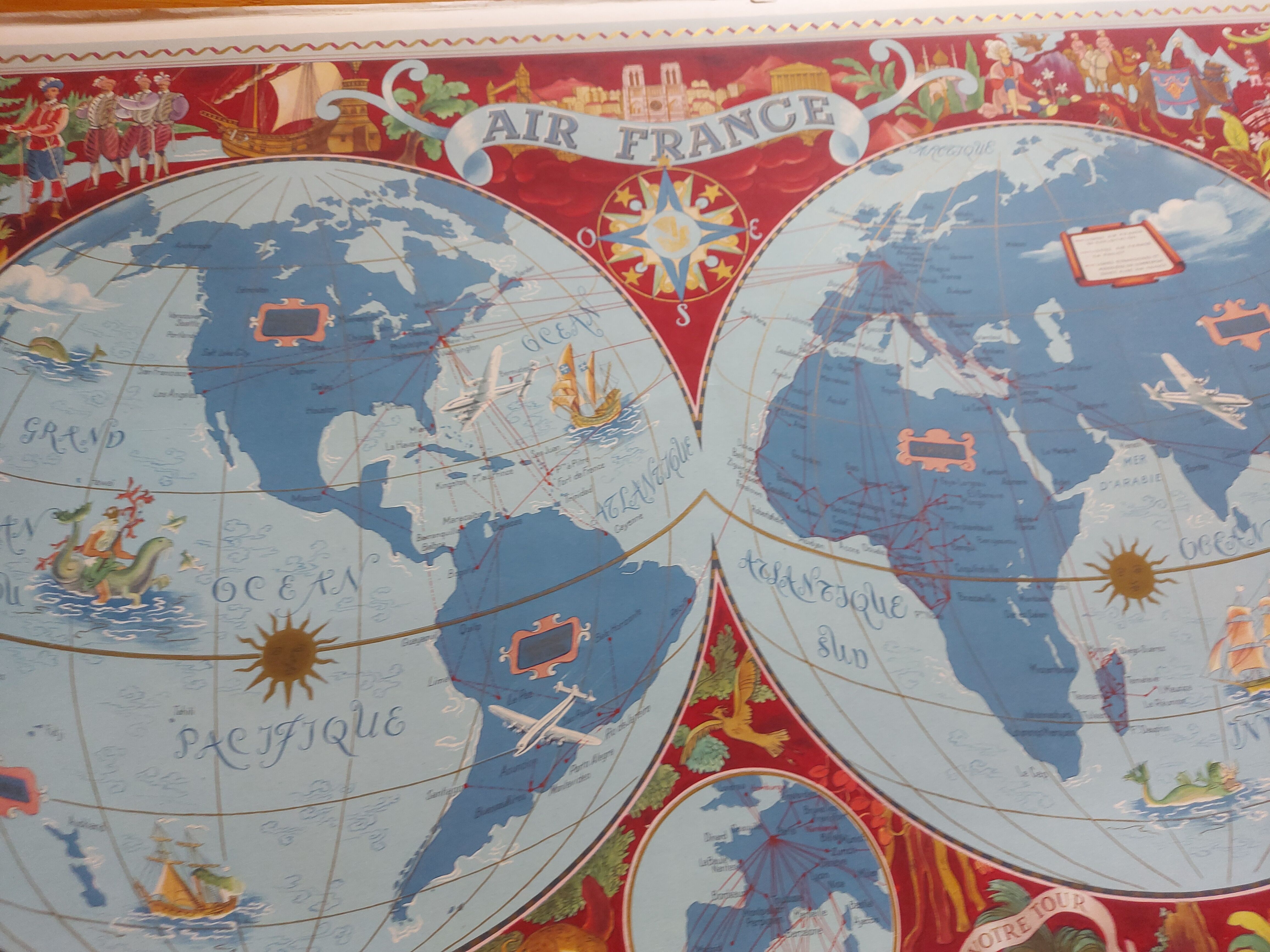 Poster, planisphere airline " air france " printing perceval