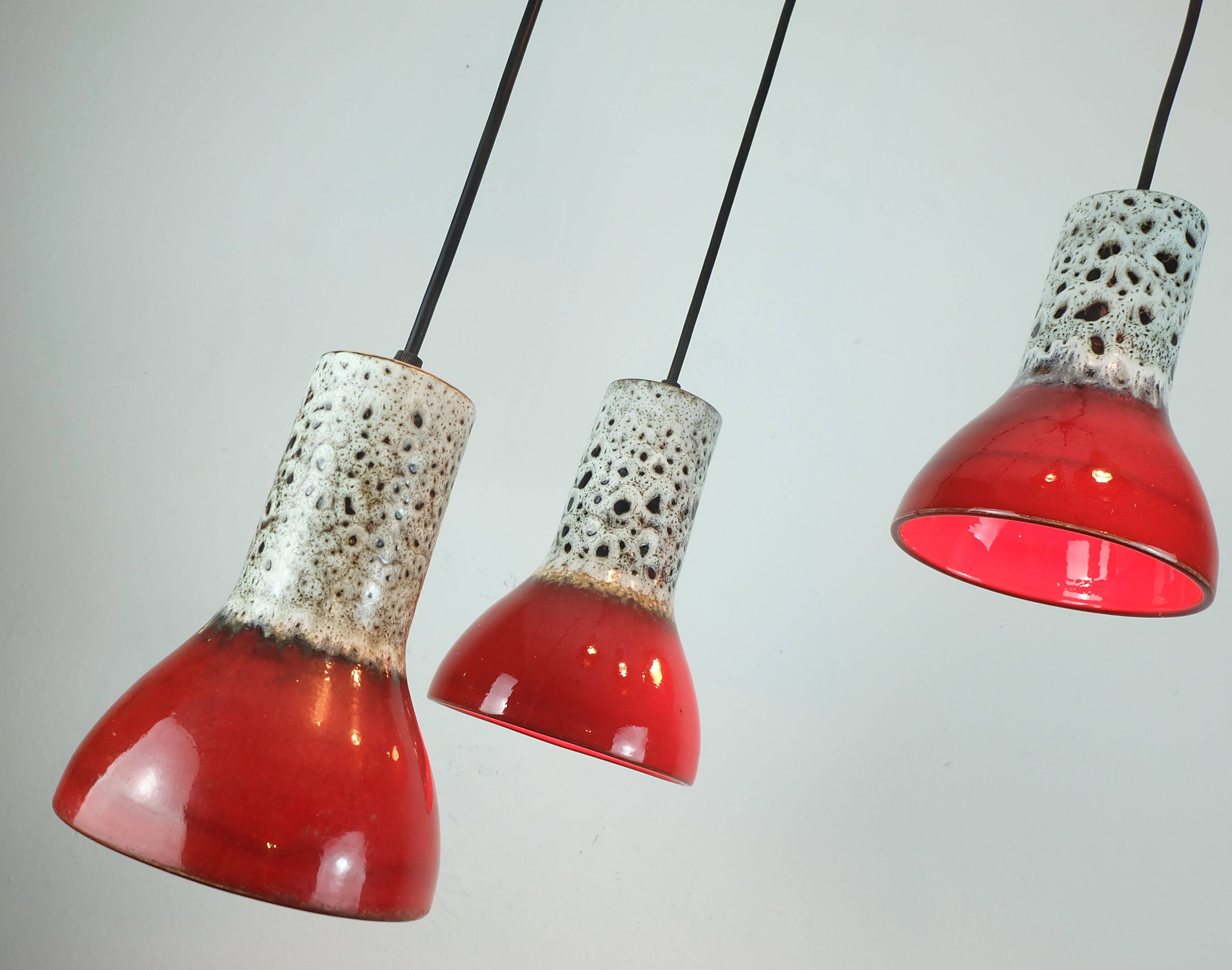 1970s mid century pendant light 5-light cascading lamp with fat lava cerami