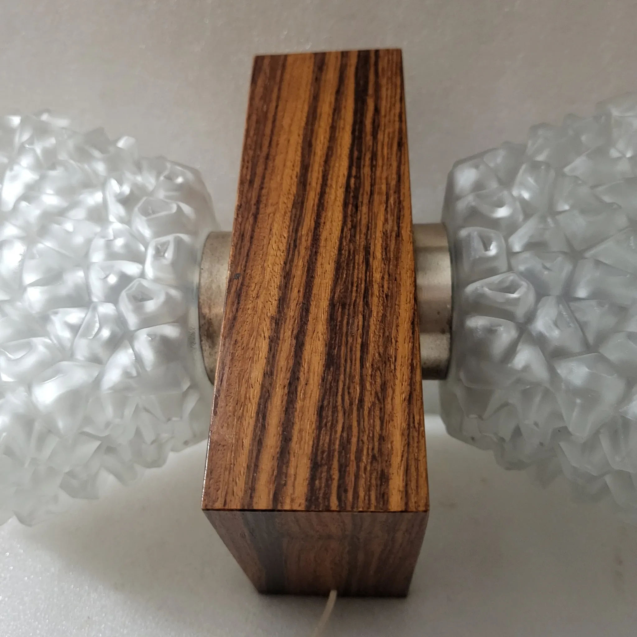 Set of 3 Temde Leuchten wall lights, Teck and frosted glass, 1950-60.