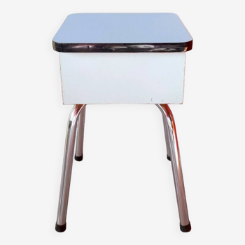 Tabouret coffre en formica bleu 60s