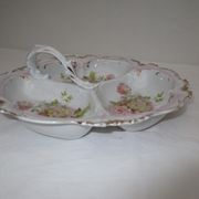 Numbered decorated porcelain quarter dish for hors d'oeuvre or other