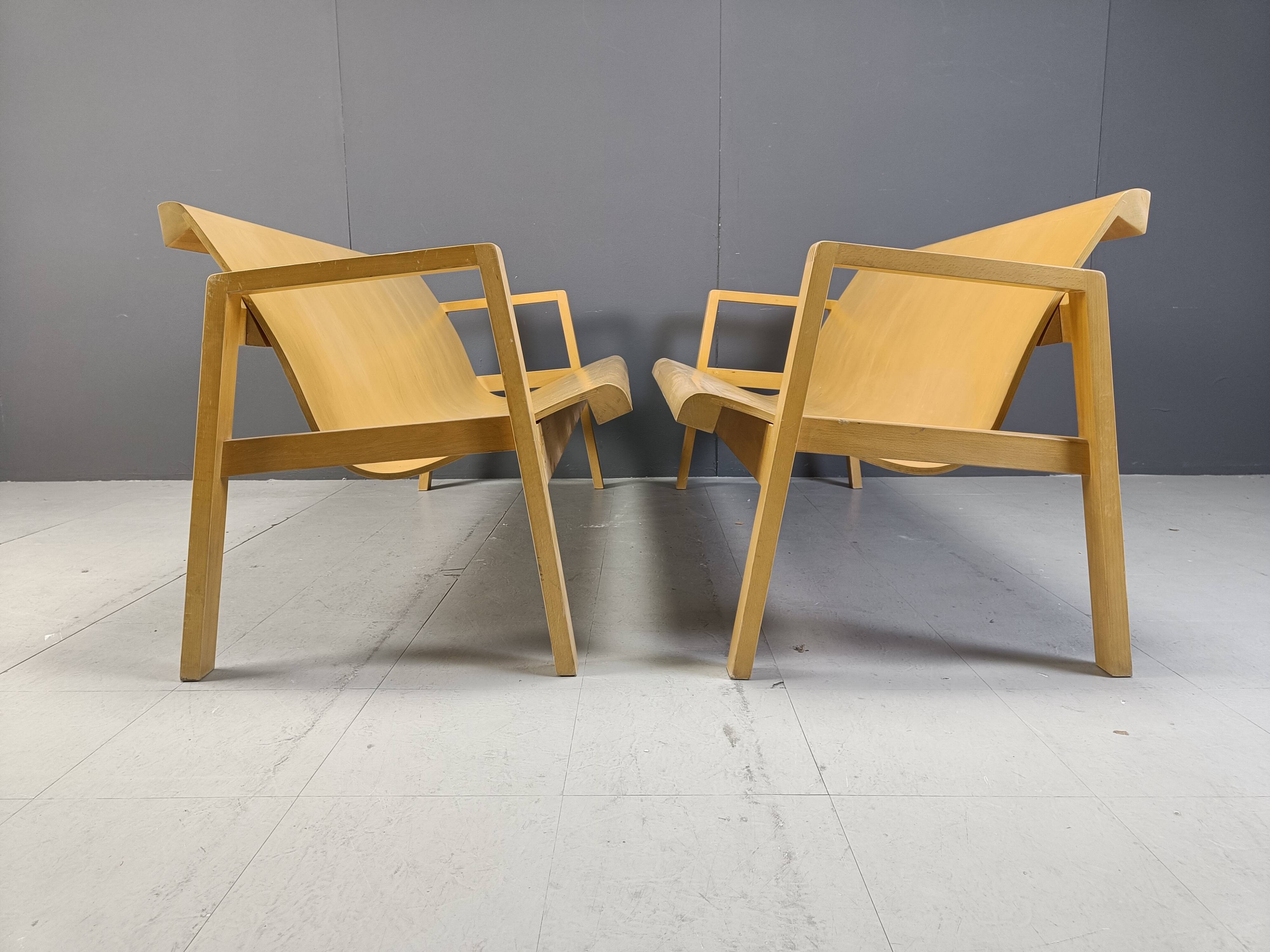 Vintage pair of plywood benches, 1960s