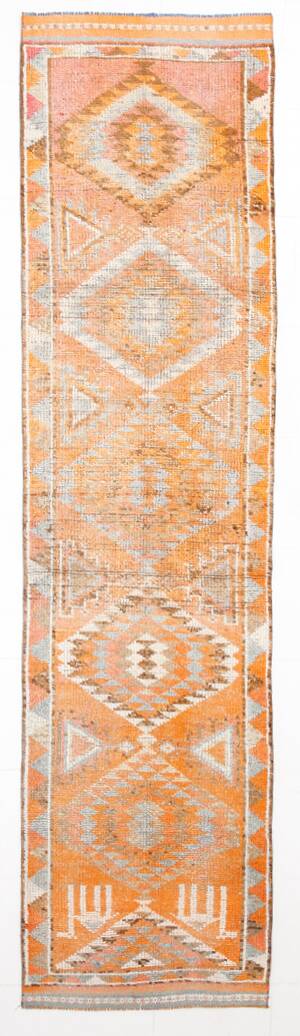 Orange & Beige Tribal Oushak Runner Rug, 88x362Cm