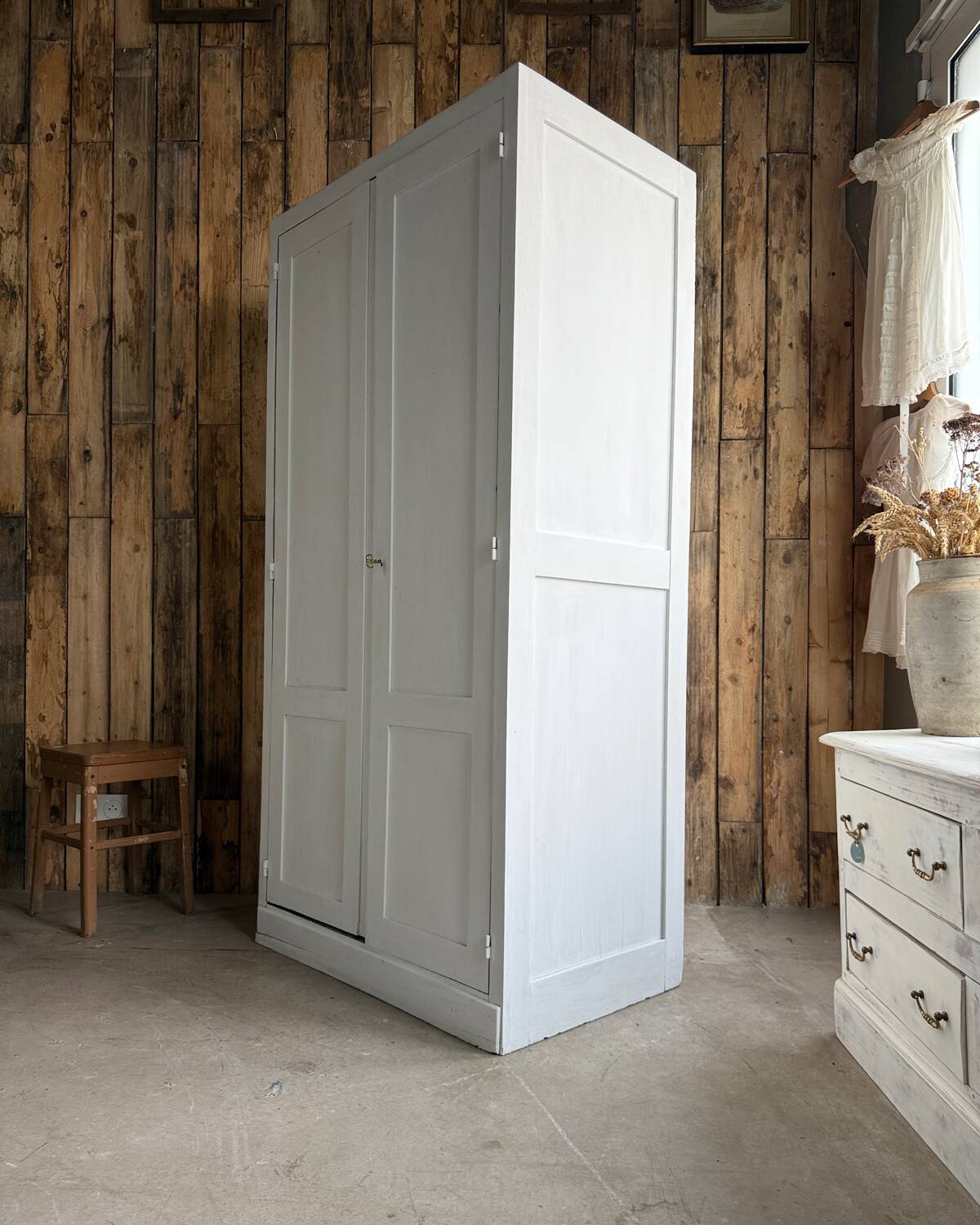 Parisian wardrobe with white patina