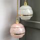 Suspension cascade three lights vintage globes in clichy glass pink white and green