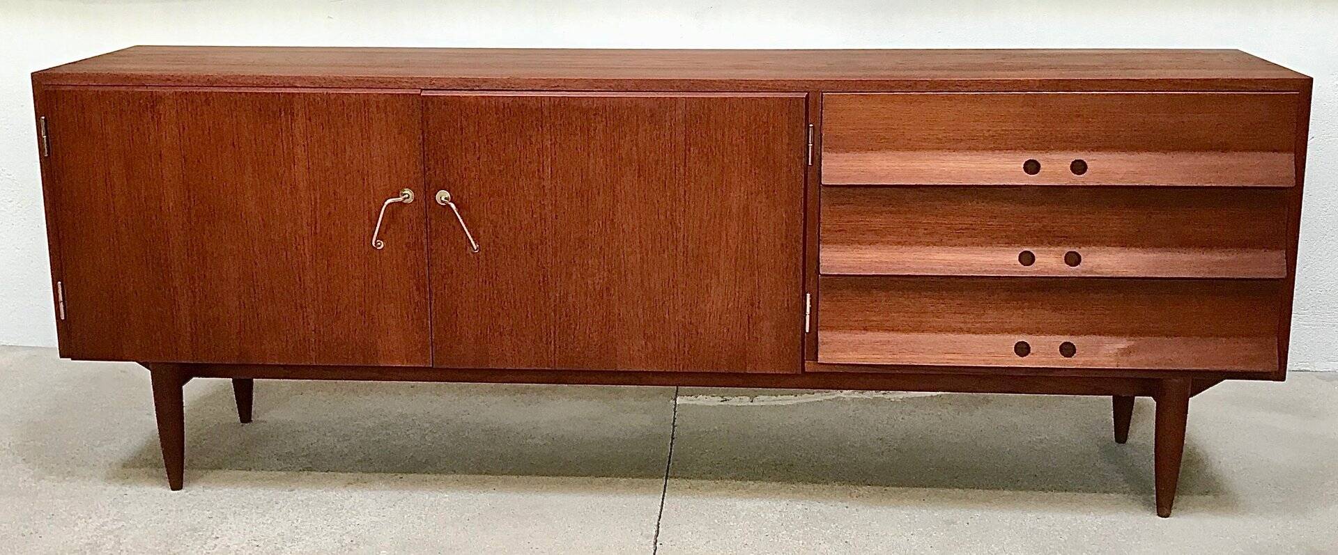Mid-Century Modern Teak sideboard with brass handles, Germany 1960s