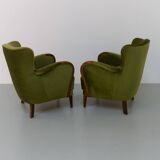 Danish art deco green velvet lounge chairs, 1940s. set of 2