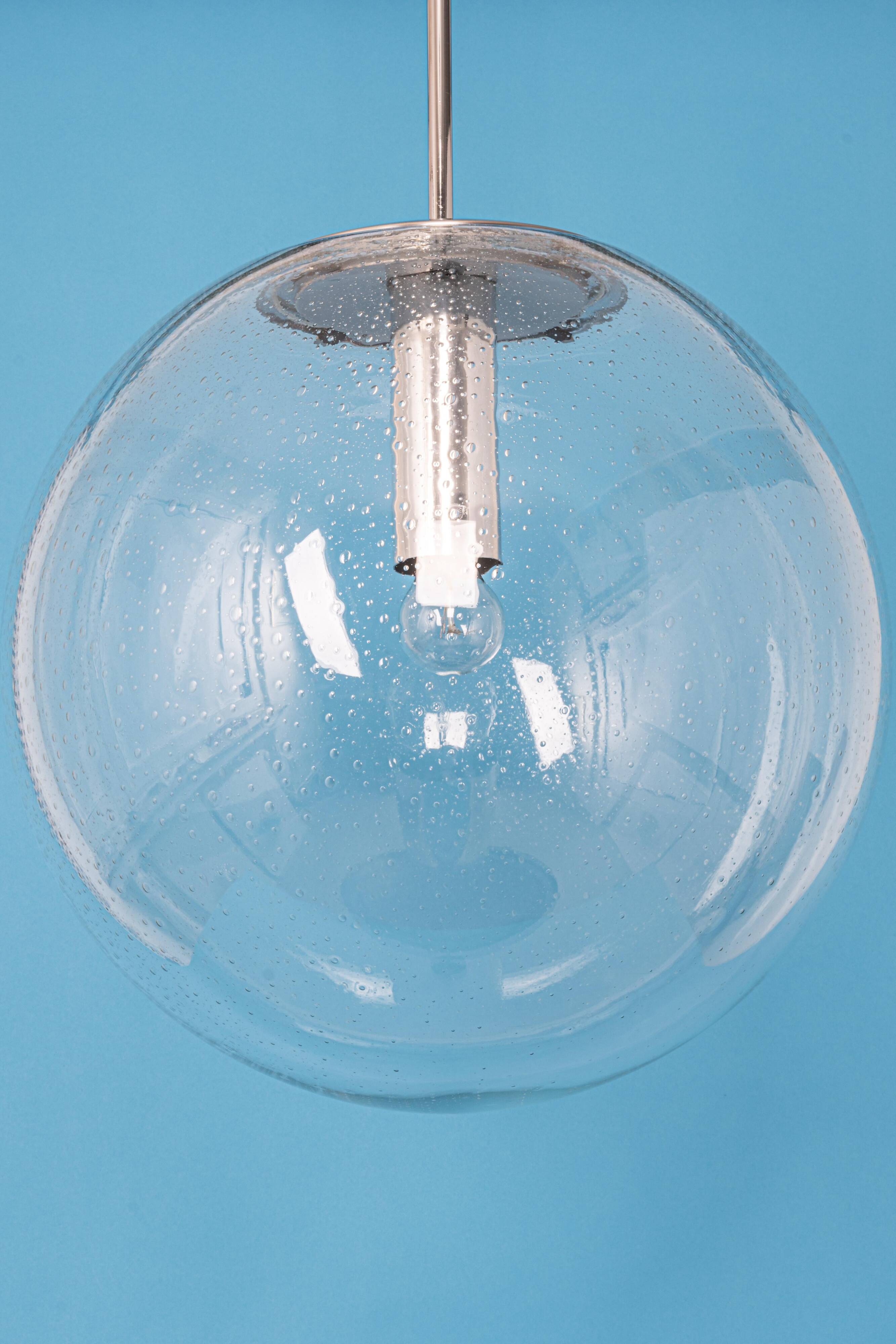 clear glass ball pendant chrome Limburg, Germany, 1970s