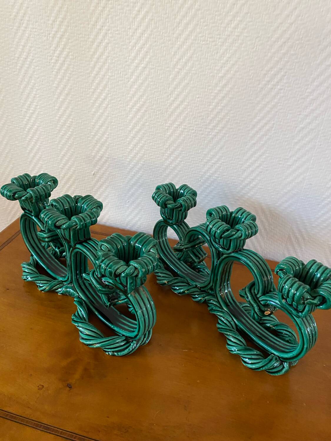 Vallauris 1950 barbotine candlesticks