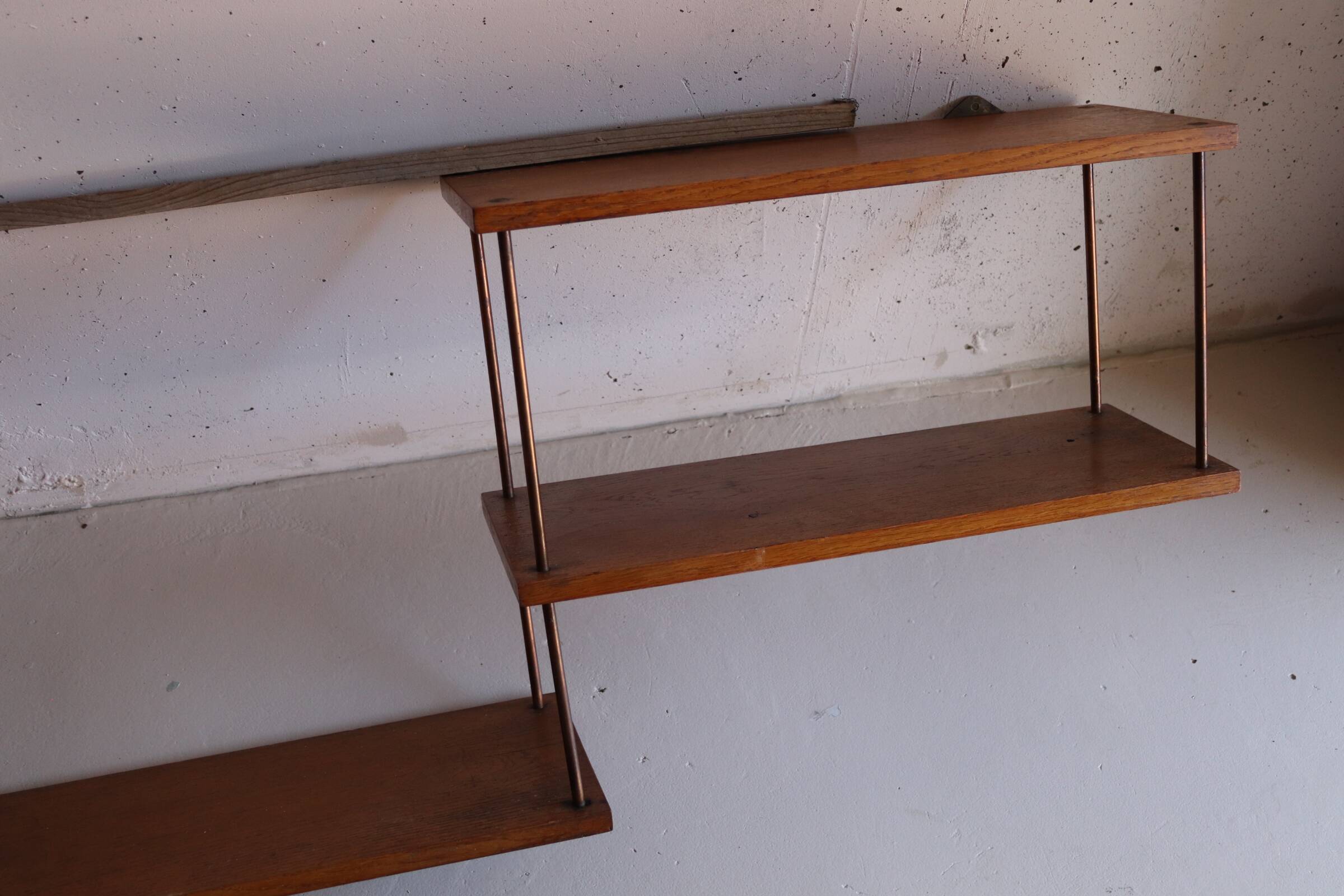 oak and copper shelf from the 50s