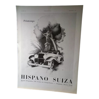 Publicité papier issue d'une revue d'époque année 1934  Hispono Suiza