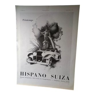 Paper advertisement from a period magazine year 1934 Hispono Suiza