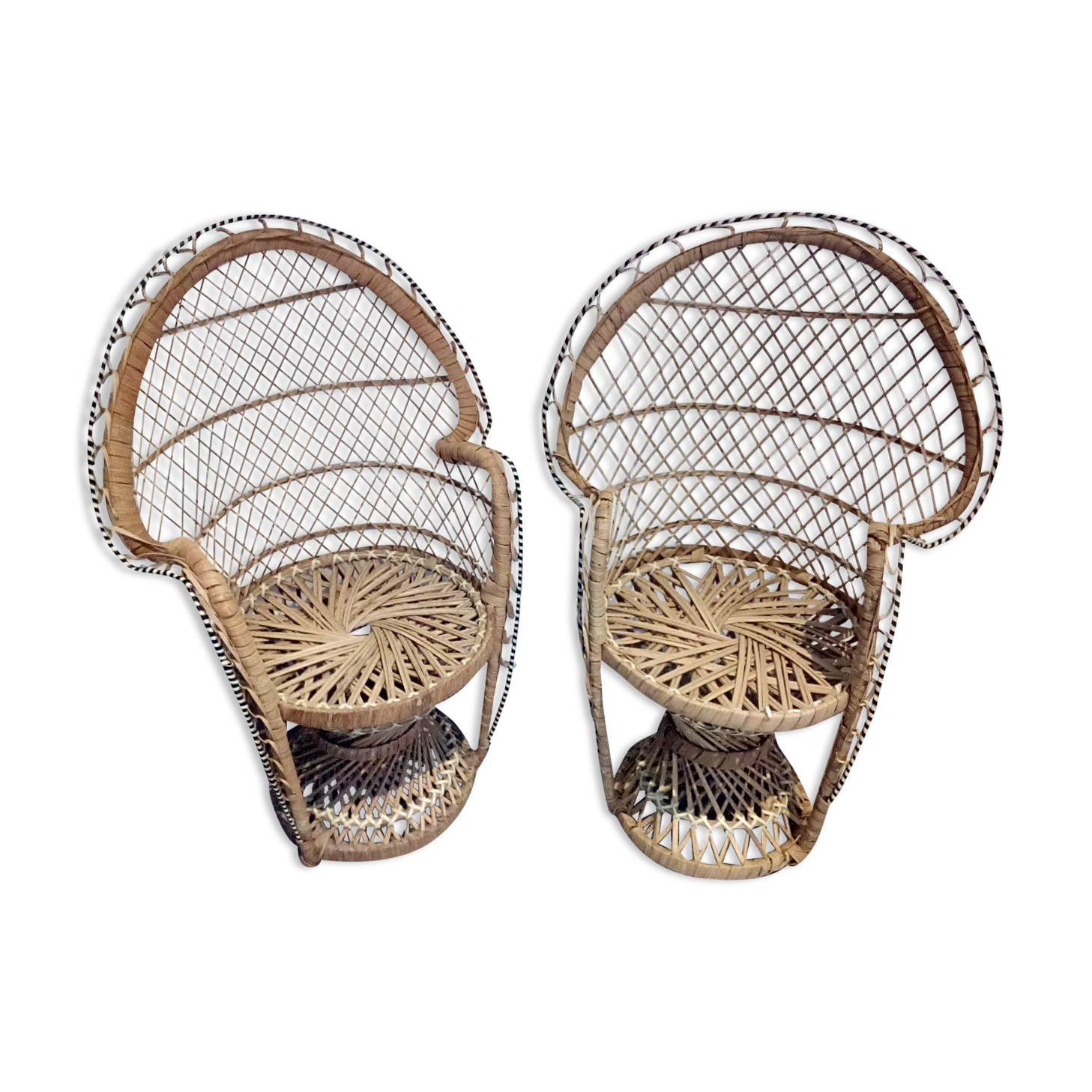 Duo of wicker doll chairs