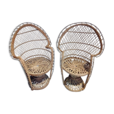 Duo of wicker doll chairs